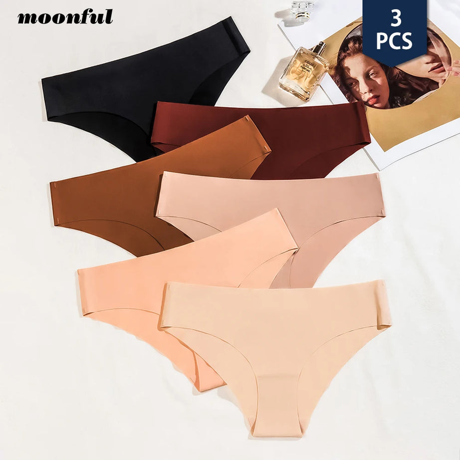 Ensemble de 3 culottes sans coutures pour femme, respirantes, taille basse, sexy, en soie unie, invisibles.