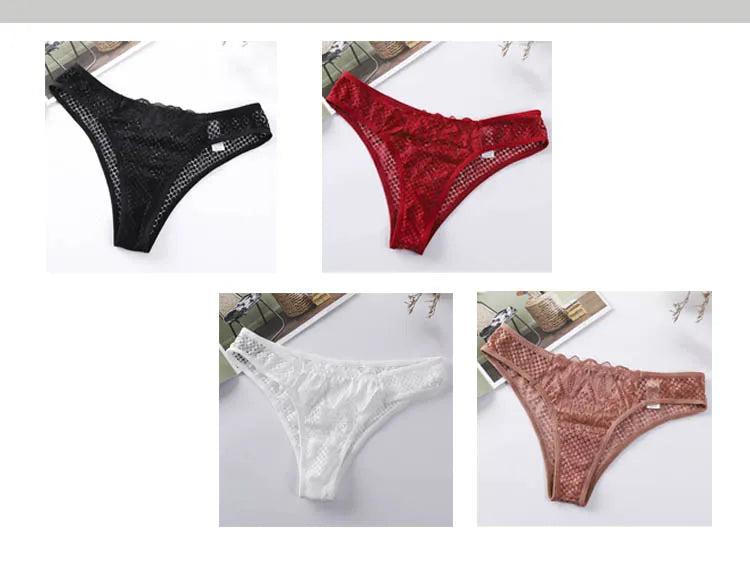 TERMEZY Culotte en dentelle sexy pour femme, taille basse, sous-vêtement transparent, string uni, lingerie douce et séduisante