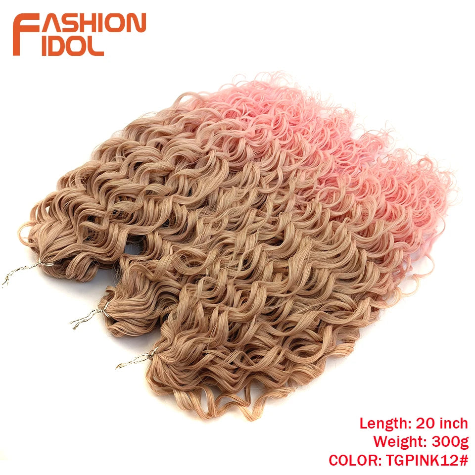 Extensions de cheveux bouclés FASHION IDOL, ondulations profondes, torsades, 50 cm, blond ombré, crochet synthétique.
