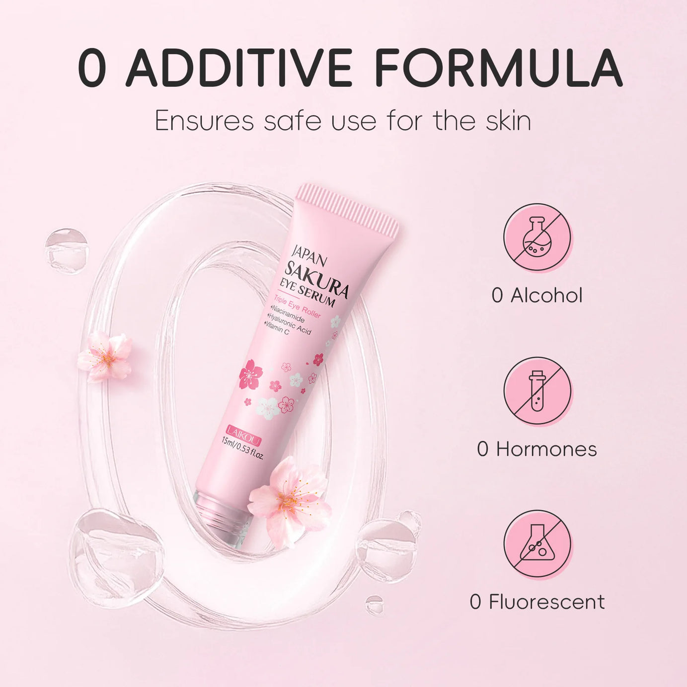 LAIKOU Sakura Eye Serum Roller Massage con ácido hialurónico para el cuidado de la piel, bolsas en los ojos, crema hidratante para ojeras 15 ml