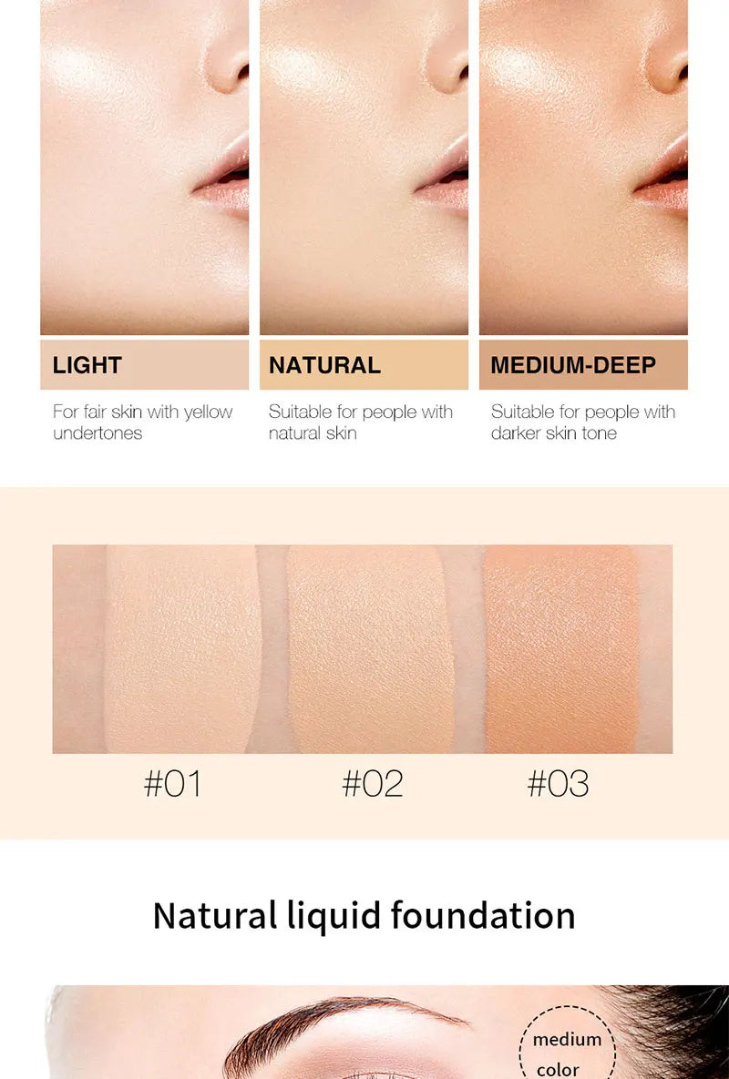 Le fond de teint liquide camoufle naturellement les imperfections sans effet poudre, crème visage simple, fond de teint transparent, masque les imperfections.