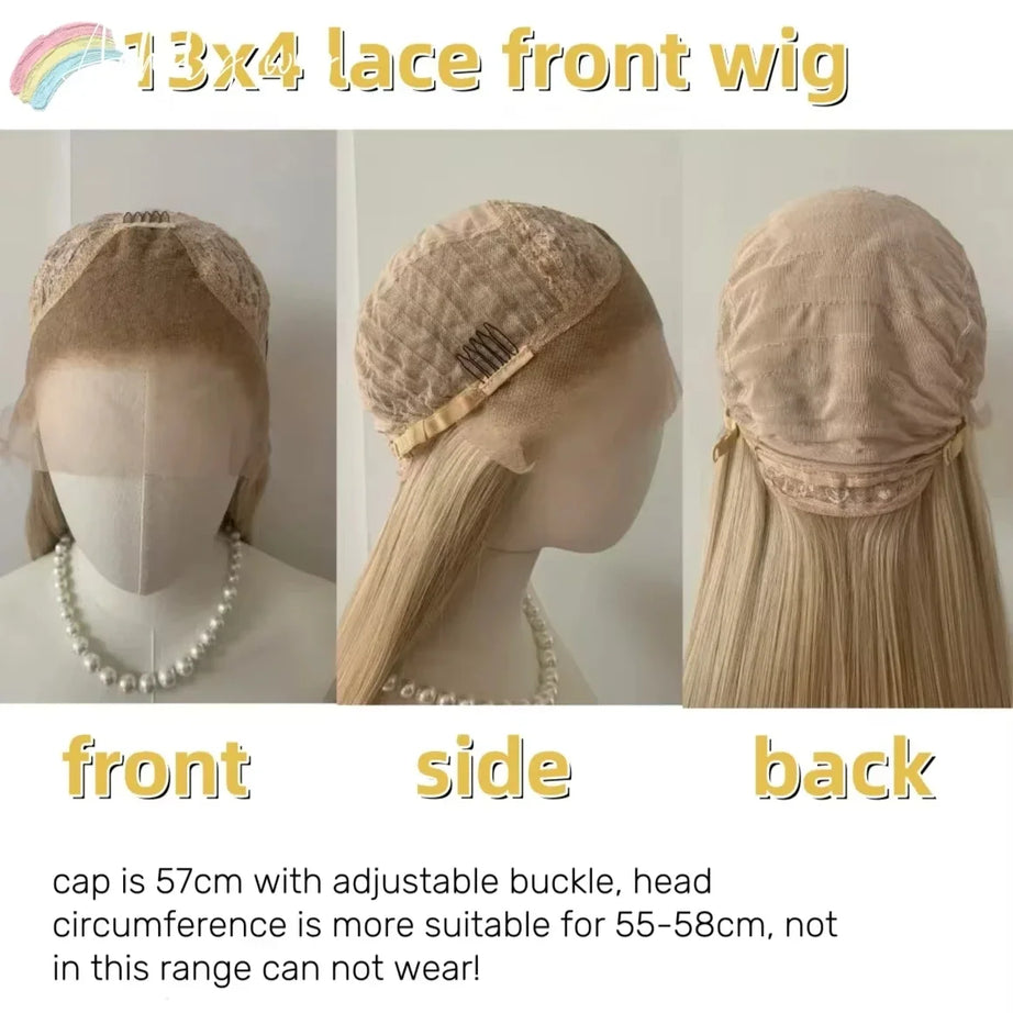 Perruque rose clair pour femme, perruque frontale en dentelle 13x4, 66 cm de long, lisse, en fibres synthétiques douces et naturelles résistantes à la chaleur, perruque cosplay