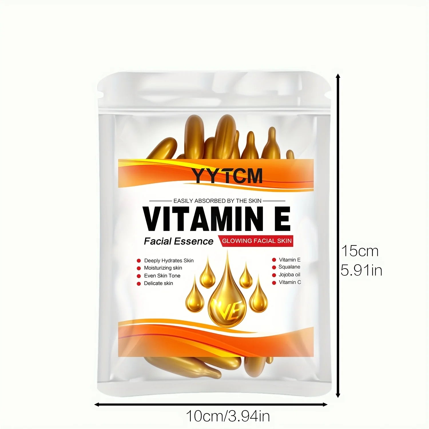 Capsules d'essence hydratante intense à la vitamine E, hydrate et lisse la peau, contient du squalane végétal et de la vitamine C. Essence hydratante et illuminatrice pour le teint (0,4 g x 30 capsules) / 1 sachet