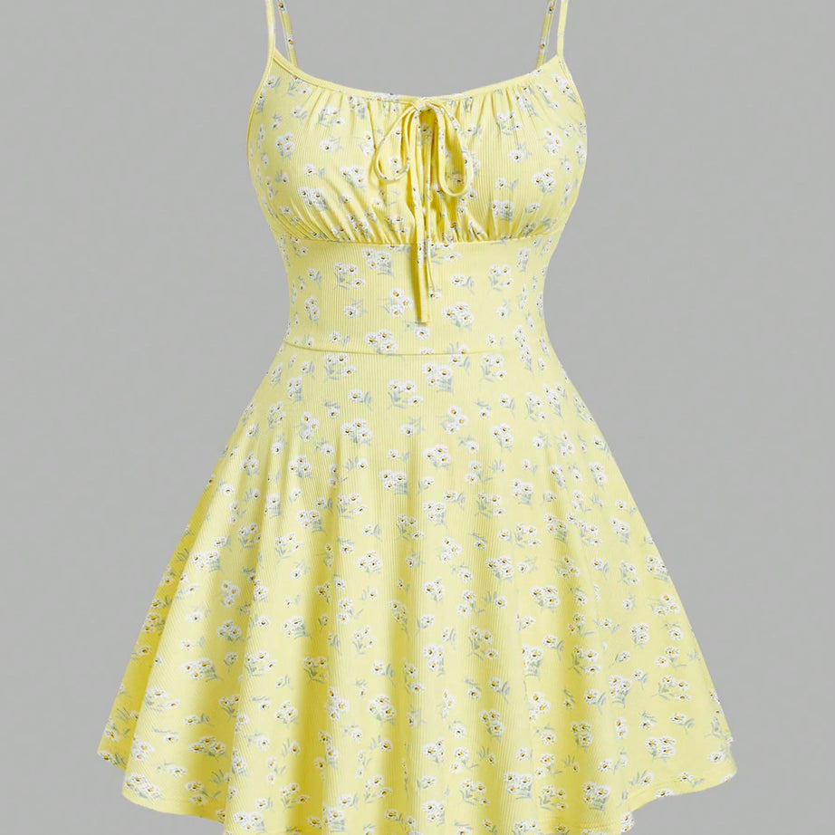 Robe camisole élégante sans manches à fines bretelles et imprimé floral, nouvelle tendance