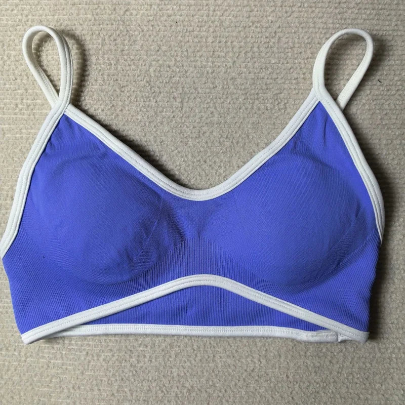 TEVEO Women's Backless Knitted Sports Bra Solid Color Summer Gym Fitness Top with Chest Cushion Sexy Suspender Yoga Bra