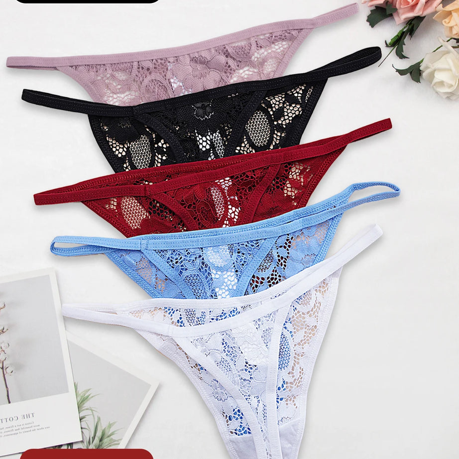 String sexy en dentelle semi-transparente, ultra-fin, taille basse, dos en T, 1 pièce, pour femme, tailles XS à XL.