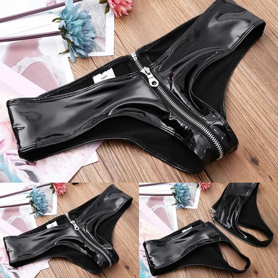 Culottes à entrejambe zippée pour femmes, mini-shorts en PVC effet mouillé, bikini taille basse, sous-vêtements skinny, tenues de soirée, lingerie érotique