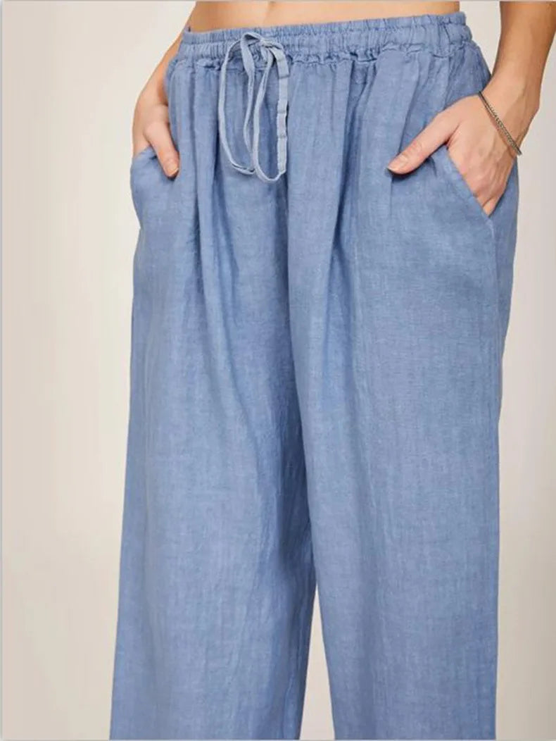 Nouveaux vêtements décontractés d'été et d'automne pour femmes en Europe, en Amérique et en Europe. Pantalons décontractés amples en coton et chanvre.