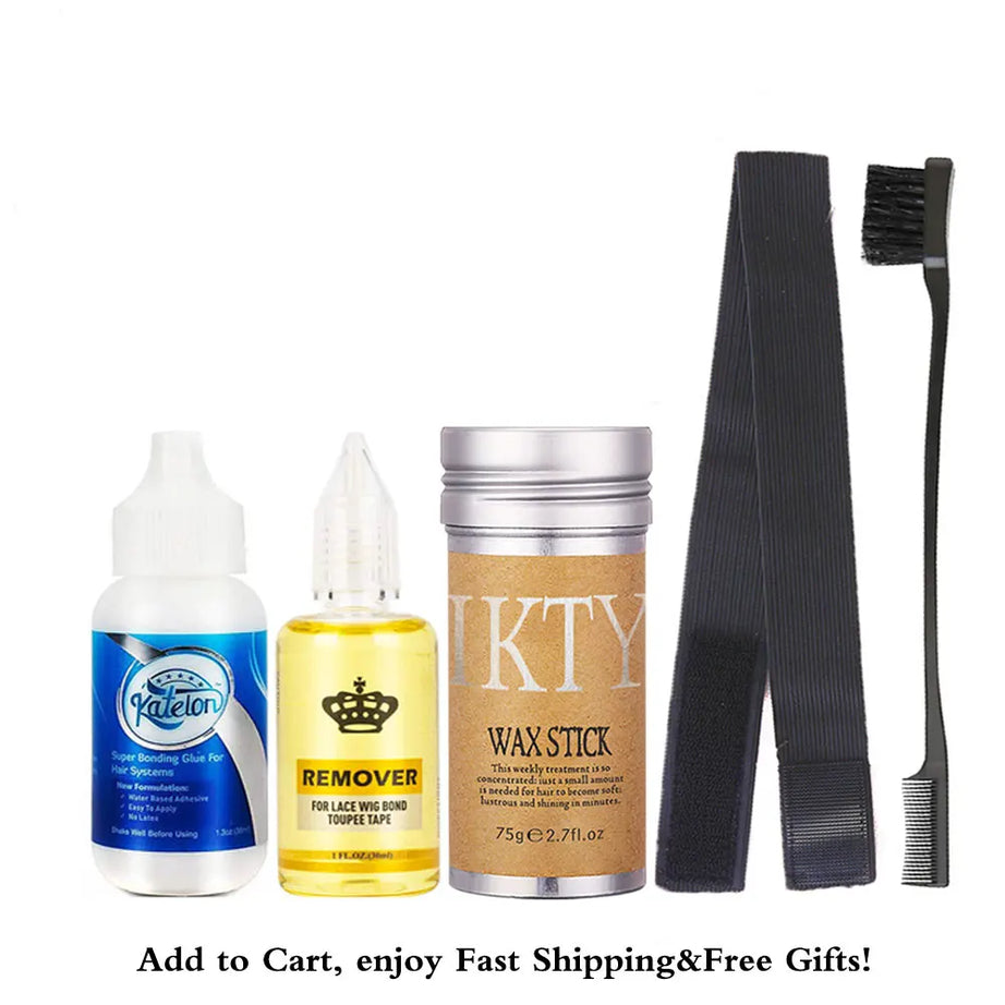 Colle imperméable pour perruques à lace front, 38 ml, colle liquide adhésive pour cheveux, bâtonnet de cire pour perruque, spray colorant pour dentelle, bande élastique fondante