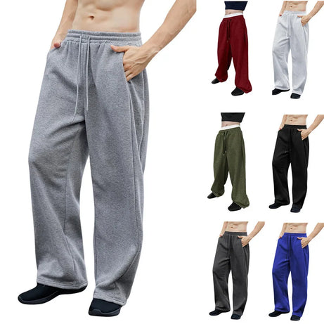 Pantalon de jogging pour homme, coupe droite, idéal pour le sport et la mode urbaine. Pantalon ample et décontracté avec cordon de serrage et plusieurs poches.