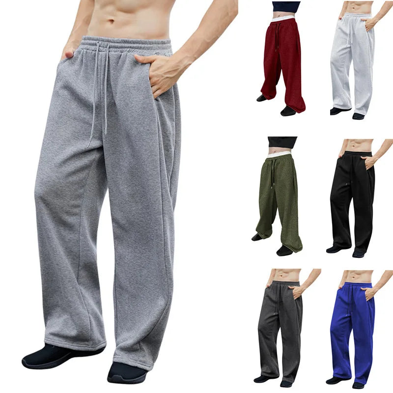 Pantalon de jogging pour homme, coupe droite, idéal pour le sport et la mode urbaine. Pantalon ample et décontracté avec cordon de serrage et plusieurs poches.