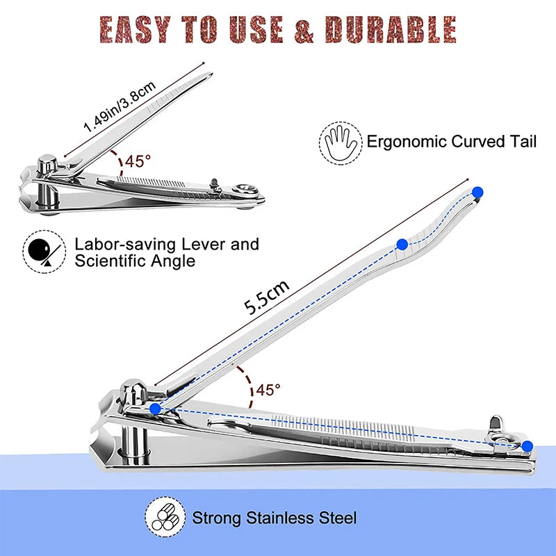 Coupe-ongles résistant aux éclaboussures, ciseaux en acier inoxydable pour la manucure, pour ongles durs, lames larges et durables