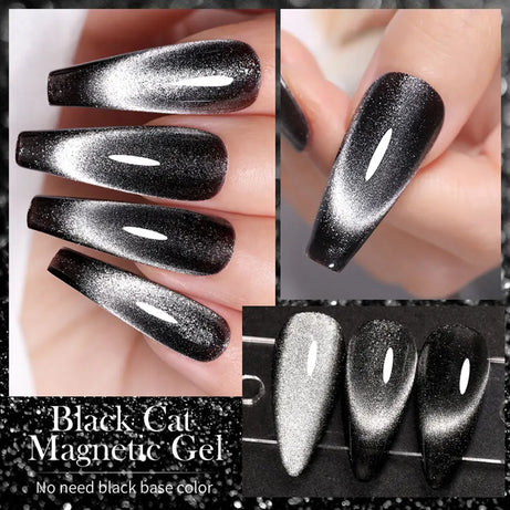 Vernis à ongles gel holographique à paillettes effet miroir blanc porcelaine, effet œil de chat, 10 ml, effet galactique magnétique, à dissoudre sous une lampe UV LED.