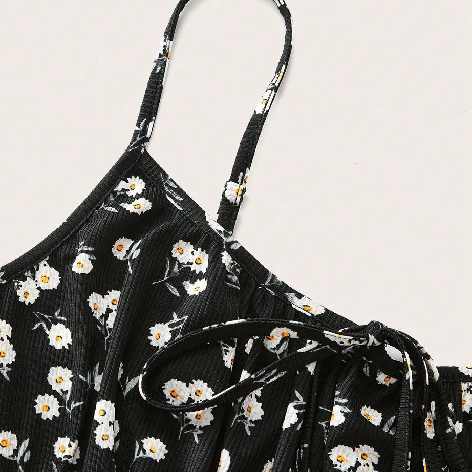Robe camisole élégante sans manches à fines bretelles et imprimé floral, nouvelle tendance