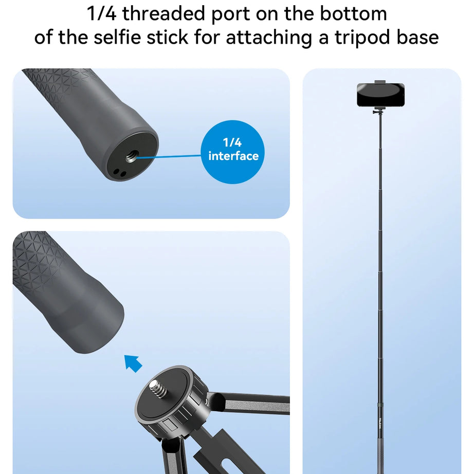 Perche à selfie monopode extensible TELESIN en fibre de carbone de 1,2 m x 3 m, avec vis 1/4", compatible avec les caméras d'action GoPro, Insta360, Osmo Action et DJI.