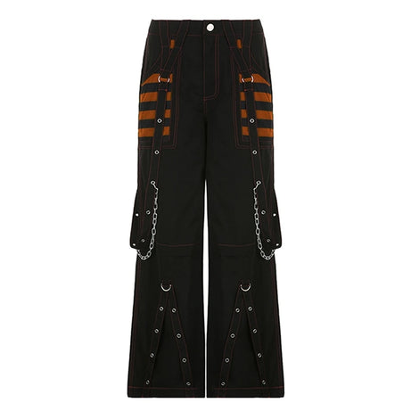 Pantalon en jean large style punk Y2K, pantalon ample gothique e-girl, pantalon cargo cyber grunge, jean baggy taille haute Harajuku pour femme