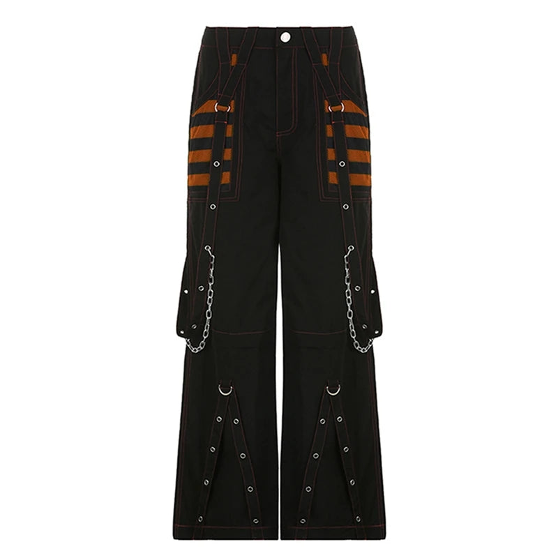 Pantalon en jean large style punk Y2K, pantalon ample gothique e-girl, pantalon cargo cyber grunge, jean baggy taille haute Harajuku pour femme