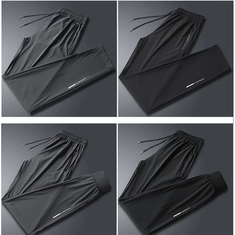 Pantalon en soie glacée de haute qualité pour homme, coupe slim décontractée, idéal pour l'été. Grande élasticité, séchage rapide, parfait pour la course et les activités de plein air.