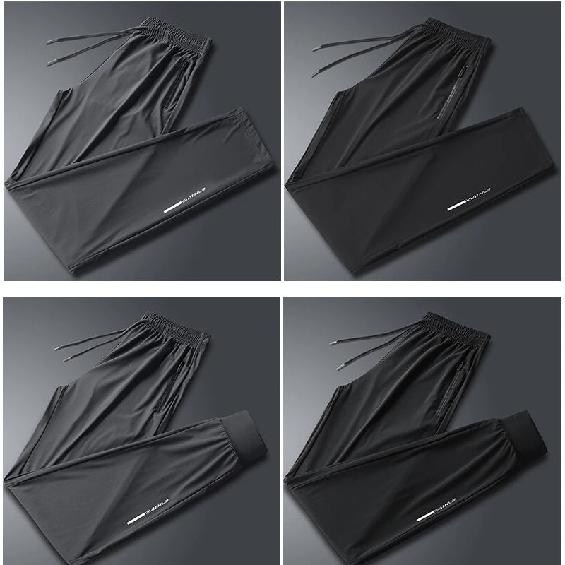 Pantalon en soie glacée de haute qualité pour homme, coupe slim décontractée, idéal pour l'été. Grande élasticité, séchage rapide, parfait pour la course et les activités de plein air.