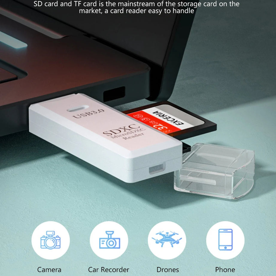 Lecteur de cartes USB 3.0 2 en 1, lecteur de cartes micro TF/SD, adaptateur USB, lecteur de cartes haute vitesse pour cartes mémoire TF, accessoires pour PC et ordinateur portable