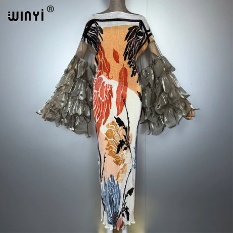 Robe plissée élastique WINYI, paréo de plage bohème, caftan, abaya, robe de soirée longue de luxe pour femme musulmane, style Dubaï