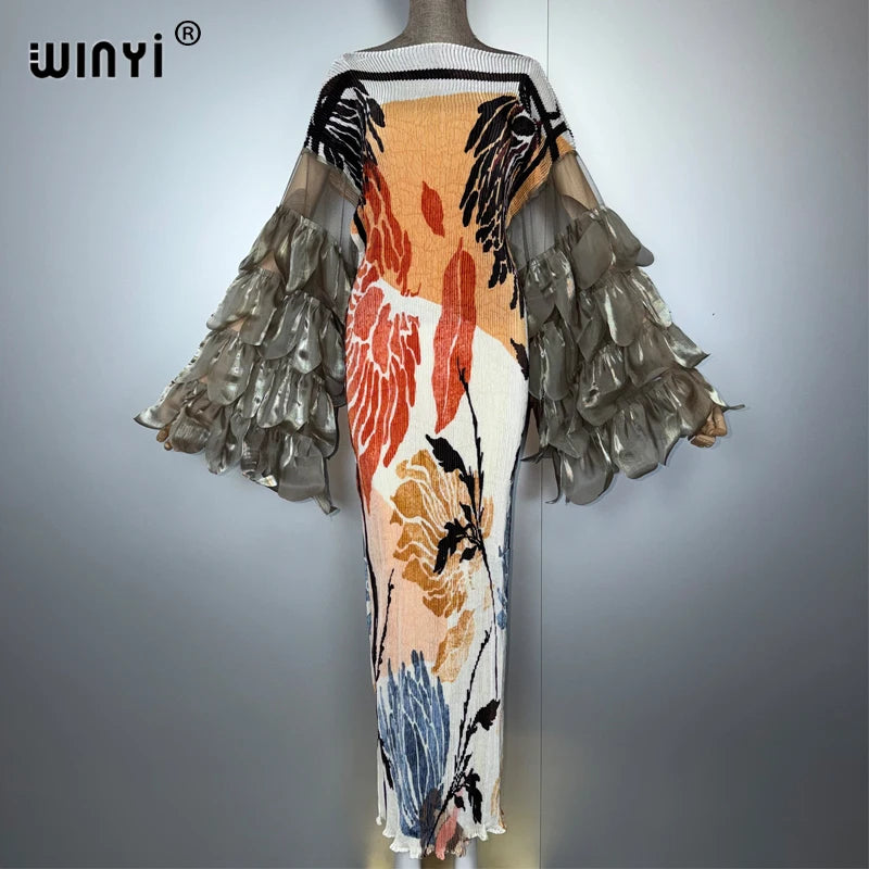 Robe plissée élastique WINYI, paréo de plage bohème, caftan, abaya, robe de soirée longue de luxe pour femme musulmane, style Dubaï