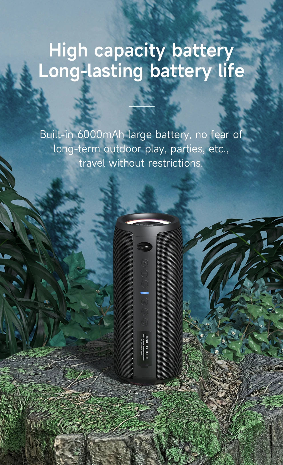 Enceinte Bluetooth haute puissance ZEALOT-S51PRO 40 W, basses stéréo 3D, portable et étanche IPX5, compatible TWS.