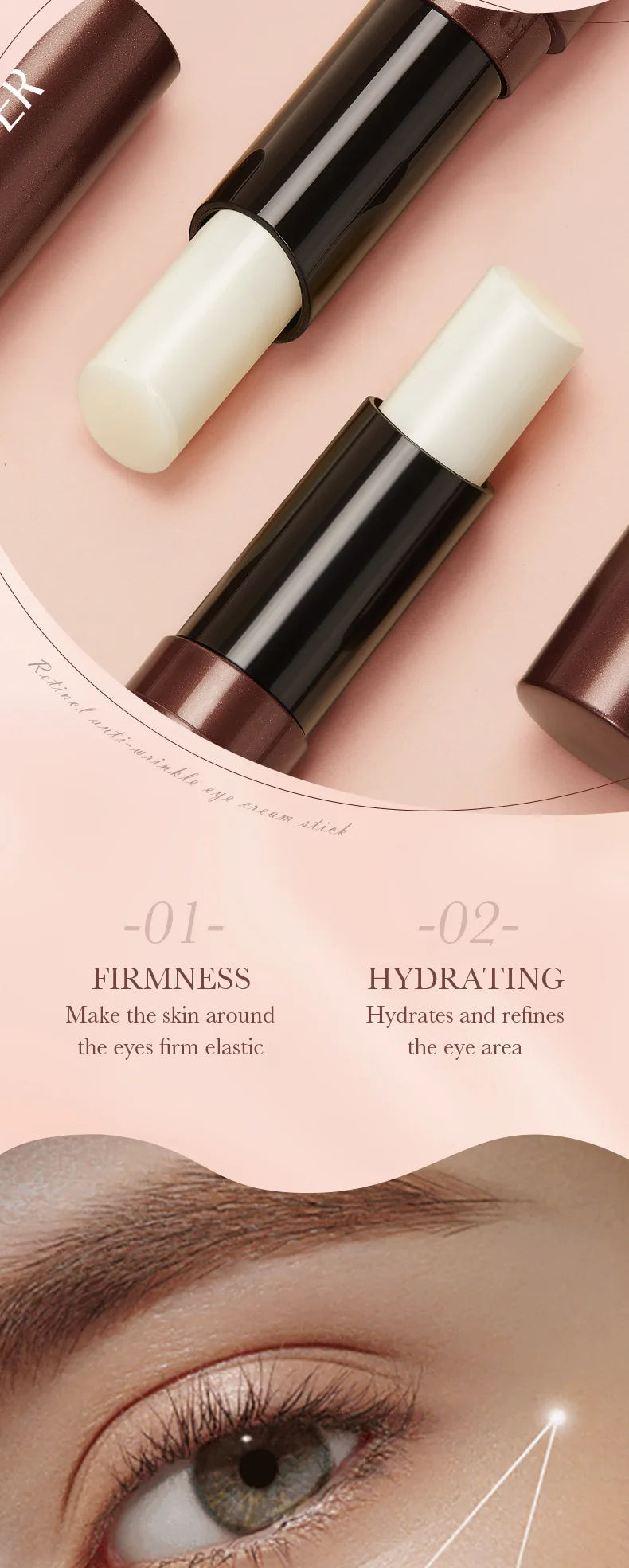 Crema de contorno de ojos con retinol en barra para eliminar ojeras, hidratar, reafirmar e iluminar la piel del contorno de ojos.