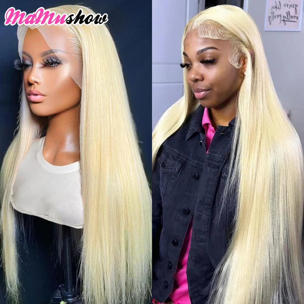 Perruque en cheveux humains blonds raides, transparente HD 613, avec lace front 13x4 ou 13x6, style brésilien, pré-épilée.