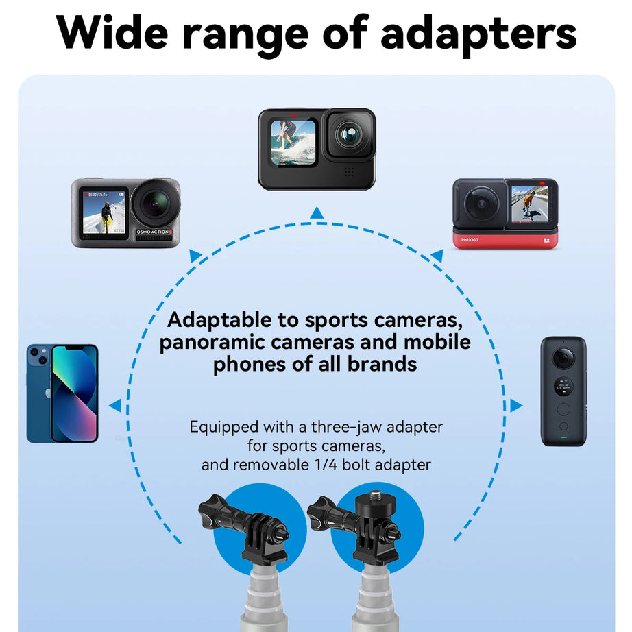 Perche à selfie monopode extensible TELESIN en fibre de carbone de 1,2 m x 3 m, avec vis 1/4", compatible avec les caméras d'action GoPro, Insta360, Osmo Action et DJI.