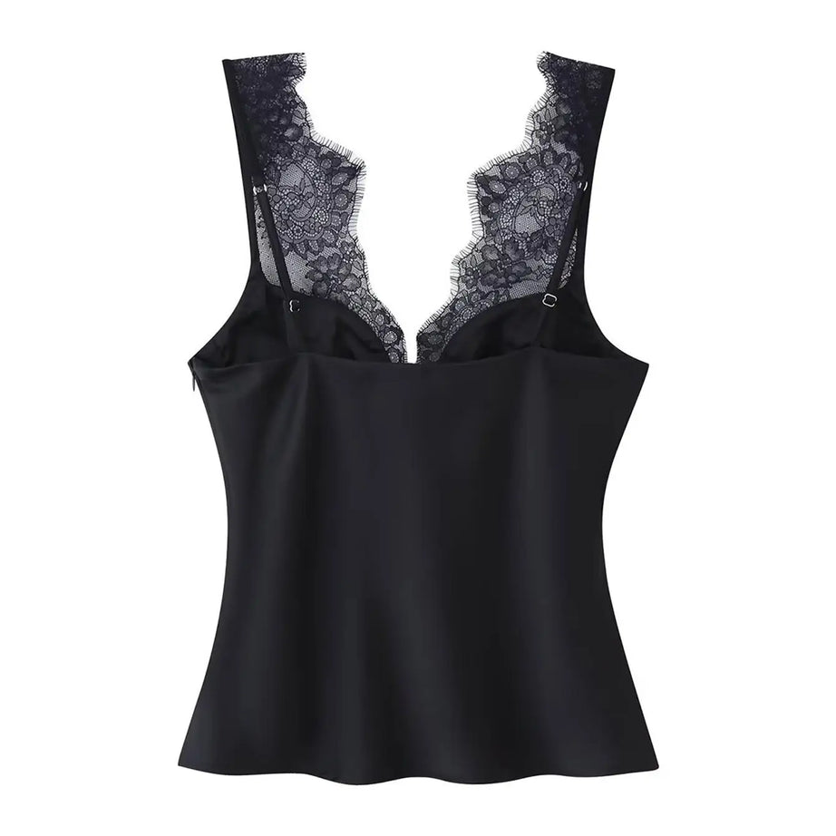 Women's Elegant Camisoles Sexy Splice Lace Sleeveless Sling Top Fashion Slimming Vintage Tank Top 2026 New Lady Street Wear