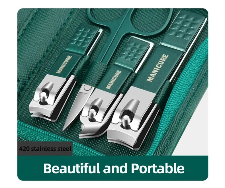 Kit de manucure et pédicure professionnel 6/9 pièces en acier inoxydable avec coupe-ongles et étui de voyage.