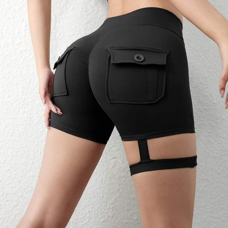 Short de fitness Peach Butt pour femme, pantalon cargo trois-quarts à séchage rapide avec poche, legging de yoga gainant pour l'été