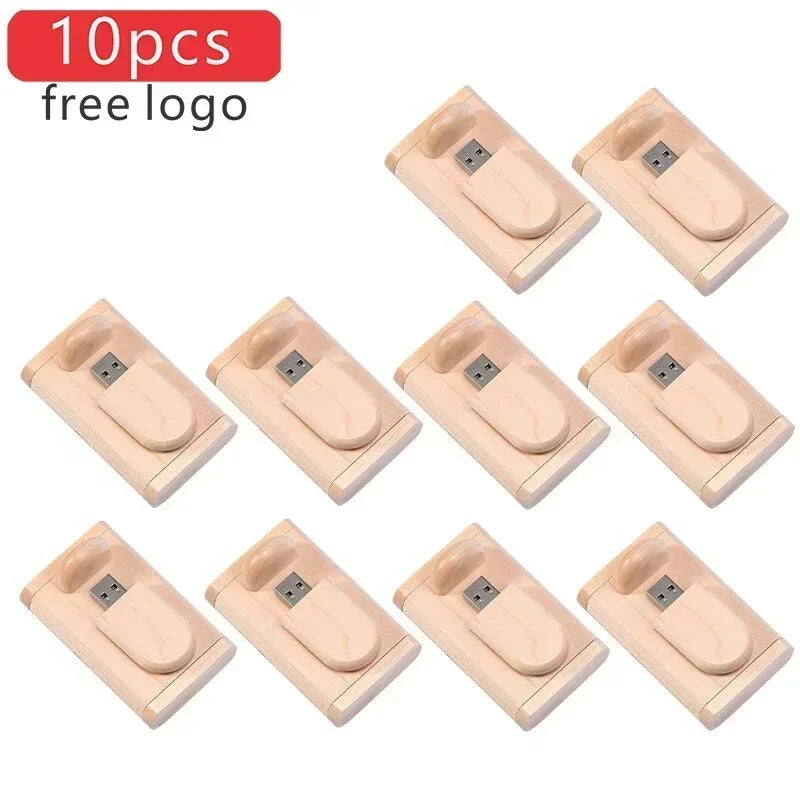 JASTER Lot de 10 clés USB 2.0 en bois (logo personnalisable) - 4 Go, 8 Go, 16 Go, 32 Go, 64 Go, 128 Go - Cadeau de mariage