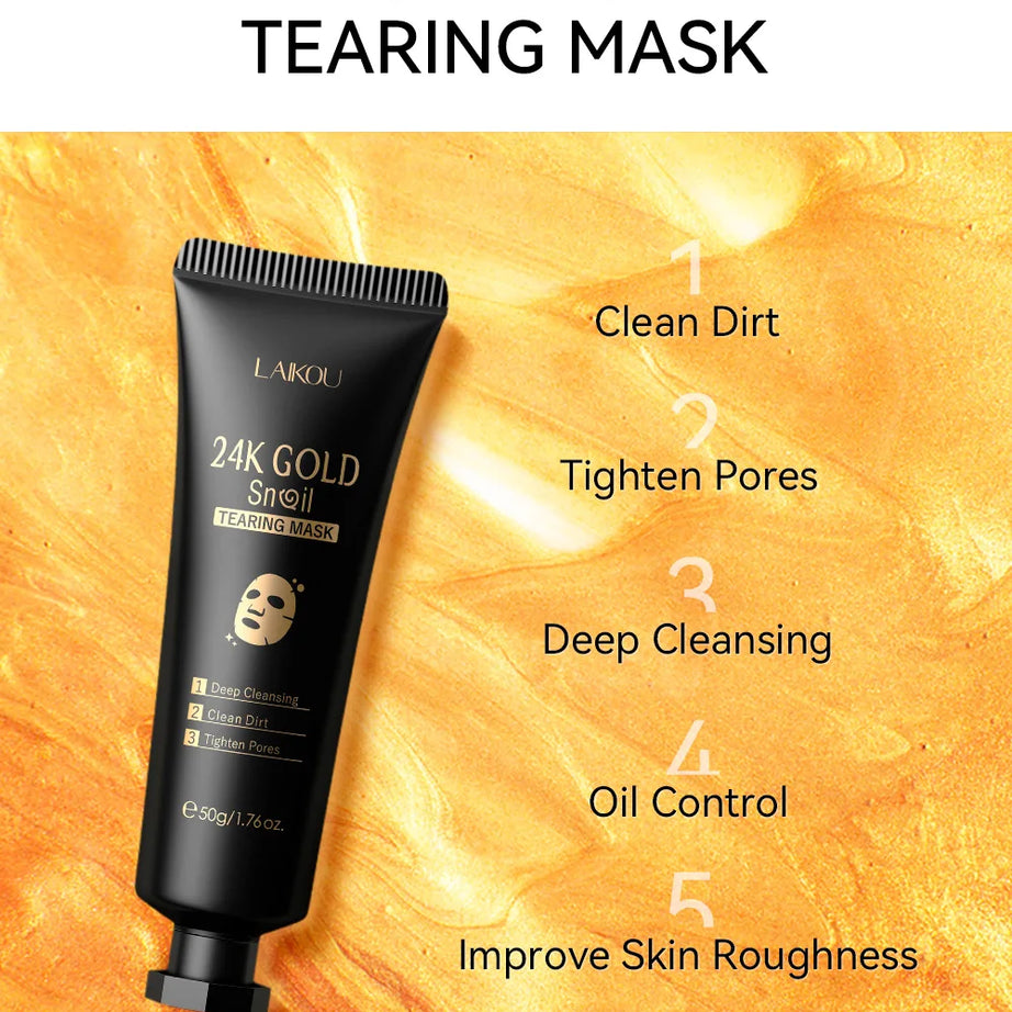 Masque visage exfoliant à l'or 24 carats LAIKOU Sakura : anti-rides, blanchissant, éliminateur de points noirs, masque à déchirer, produits de soin de la peau