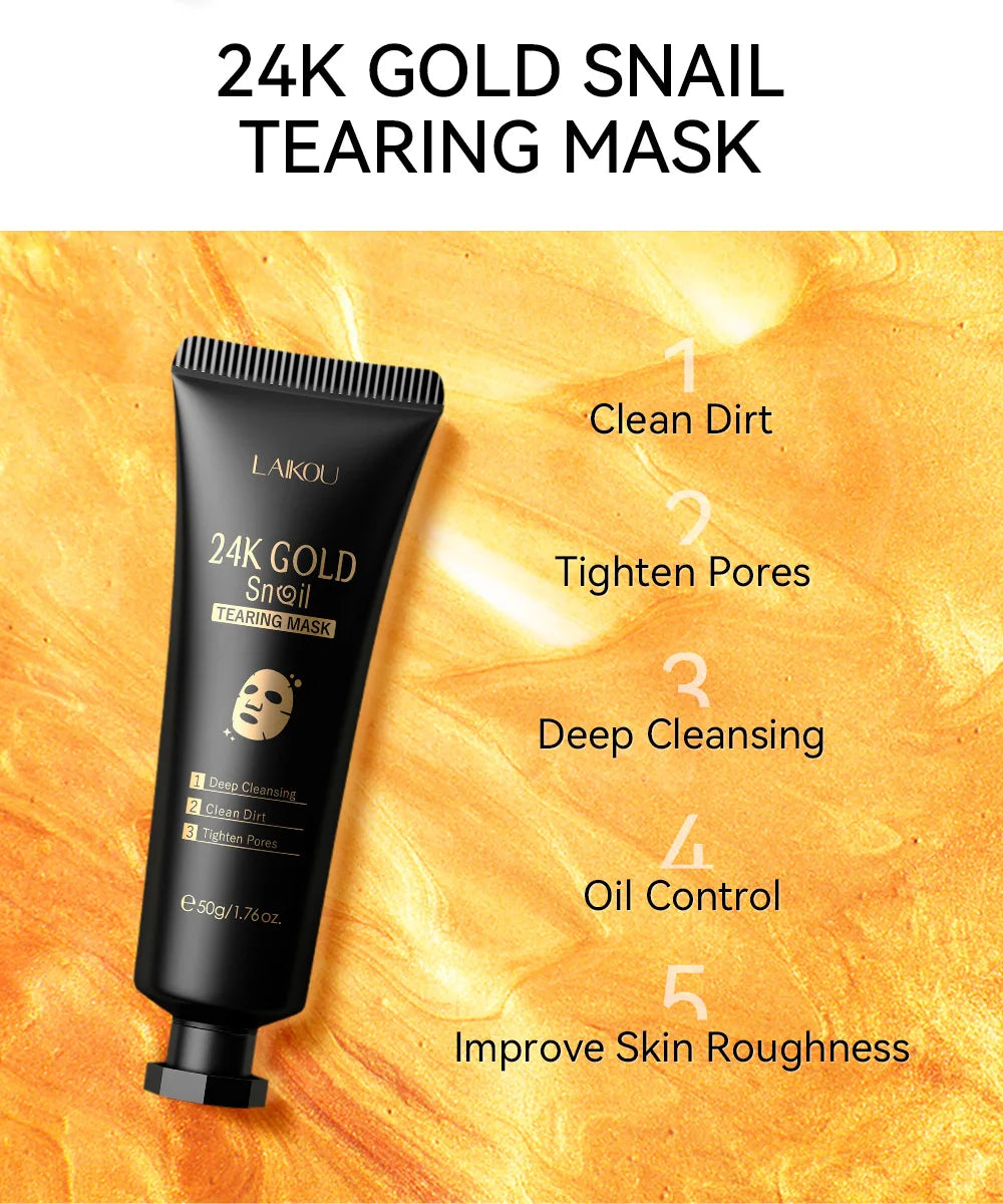 Masque visage exfoliant à l'or 24 carats LAIKOU Sakura : anti-rides, blanchissant, éliminateur de points noirs, masque à déchirer, produits de soin de la peau