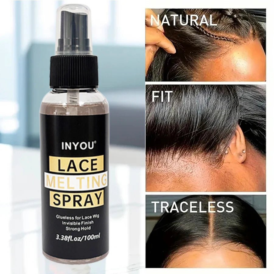Spray fixateur pour perruques Lace Front 100 ml, effet fondant et naturel. Colle forte effet fondu.
