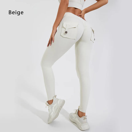 Pantalon de yoga en nylon DIAS FIT JOY, avec poches arrière, effet push-up, respirant et sans coutures apparentes.