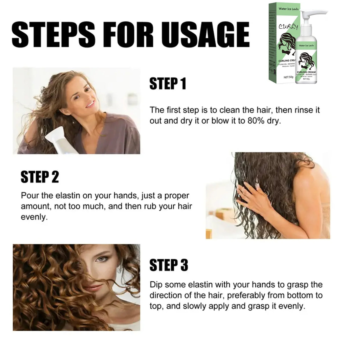 Crème coiffante pour cheveux bouclés, formule hydratante et lissante, améliore l'élasticité et la brillance des cheveux bouclés, facile à coiffer