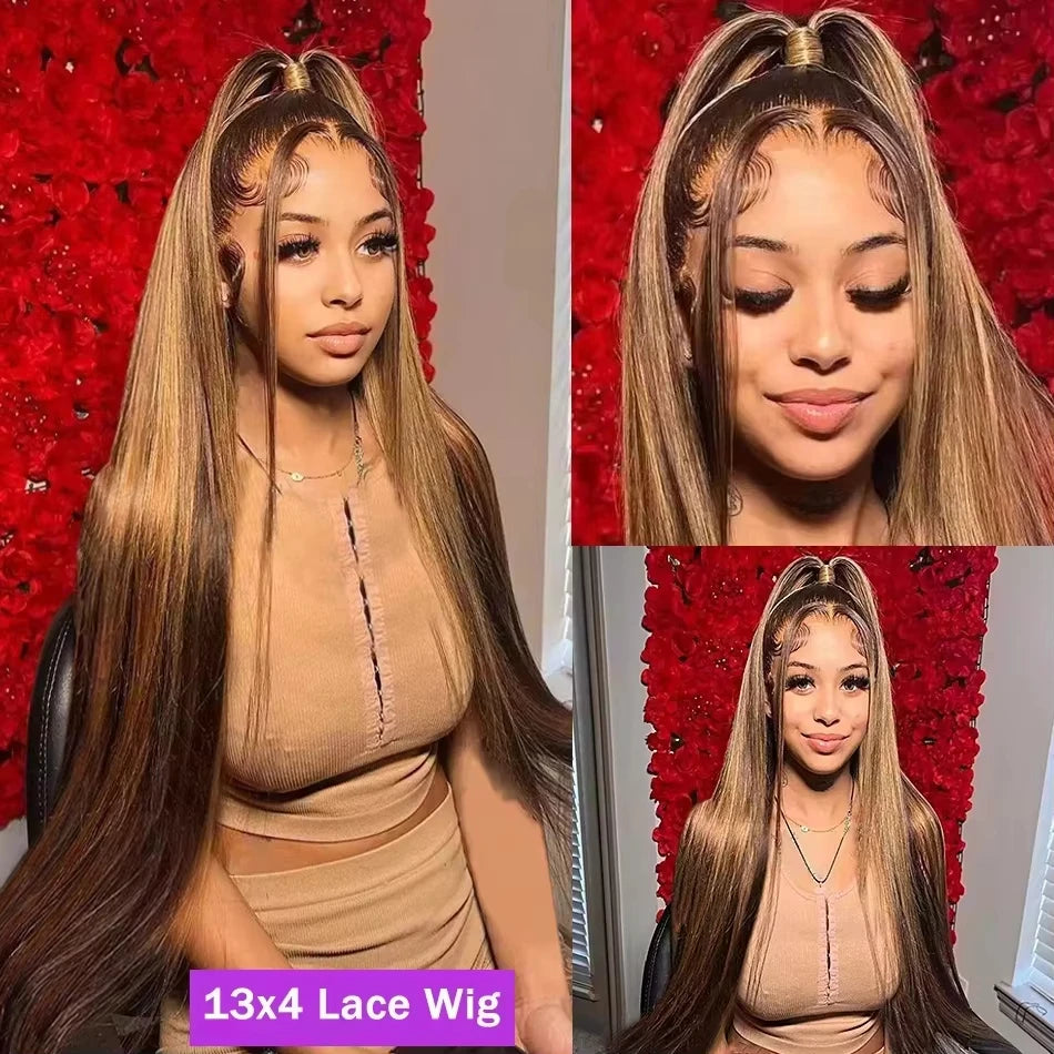 Perruque 13x6 HD Highlight, perruque frontale en dentelle colorée, cheveux humains 100% naturels, blond miel pré-épilé, perruque frontale en dentelle lisse 13x4