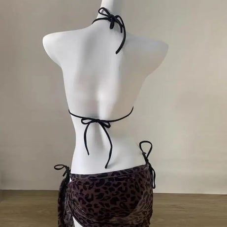 Maillot de bain Hello Kitty Sanrio imprimé léopard, 3 pièces, mignon, dos nu, pour les vacances, idéal pour les petites filles.
