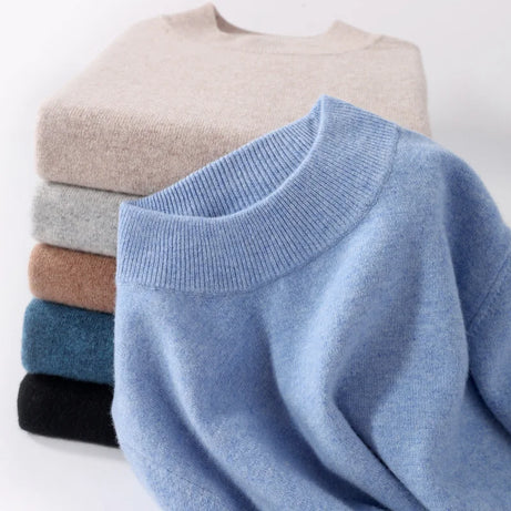 Pull 100 % laine mérinos pour femme, grande taille jusqu'à 5XL, col demi-lune, maille ample, manches longues, finitions cachemire.