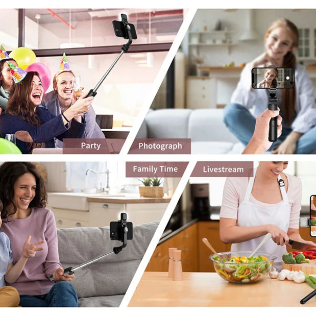Perche à selfie sans fil Bluetooth avec trépied pliable et portable, éclairage d'appoint et télécommande pour smartphones Android et iPhone.