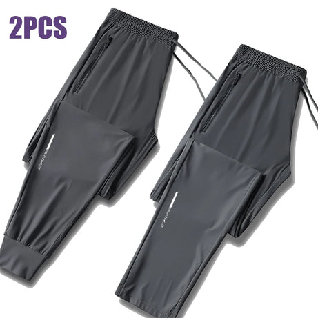 Pantalon en soie glacée de haute qualité pour homme, coupe slim décontractée, idéal pour l'été. Grande élasticité, séchage rapide, parfait pour la course et les activités de plein air.