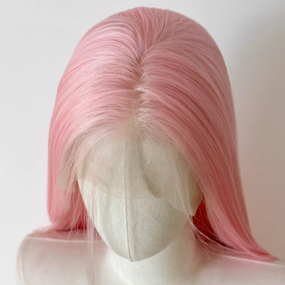 Perruque rose clair pour femme, perruque frontale en dentelle 13x4, 66 cm de long, lisse, en fibres synthétiques douces et naturelles résistantes à la chaleur, perruque cosplay