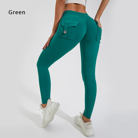 Pantalon de yoga en nylon DIAS FIT JOY, avec poches arrière, effet push-up, respirant et sans coutures apparentes.