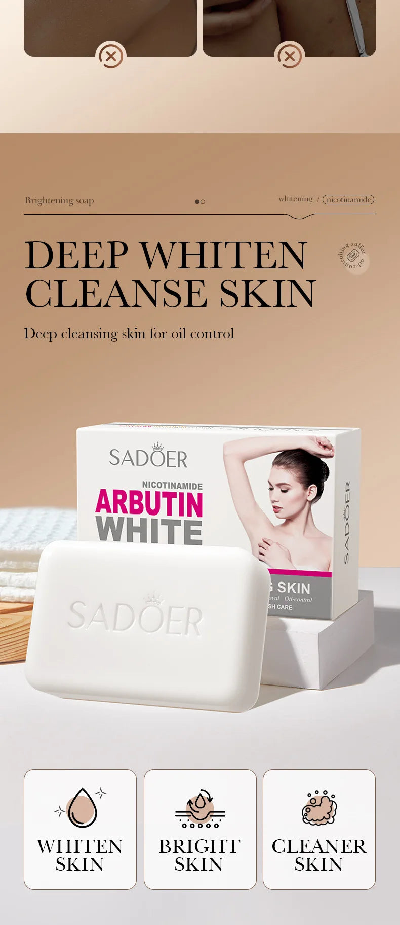 Savon visage moussant SADOER à la niacinamide et à l'arbutine, hydratant, éclaircissant et nettoyant en profondeur pour le corps et le visage. Savon artisanal.
