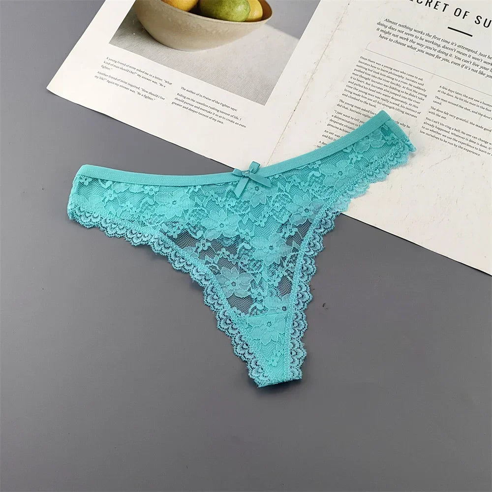 Lot de 3 culottes string sexy en dentelle transparente pour femme, sans coutures, style bikini, taille basse, tailles S à XXL