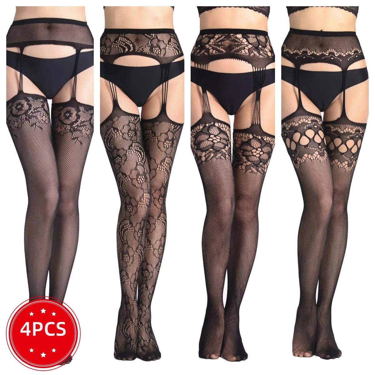 SIMPLEJWEL Lot de 4 jarretières/1 jarretière résille, collants, bas, chaussettes hautes, sexy, été, 4 pièces, 1 pièce