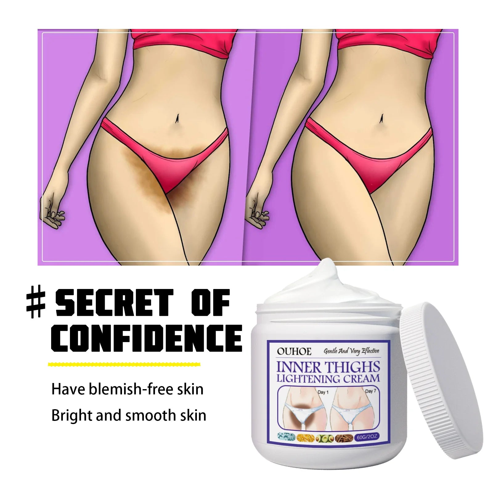 Crema blanqueadora para la parte interna del muslo, zonas íntimas, axilas, glúteos y rodillas, aclara la melanina, cuidado de la piel oscura íntima, 60 g